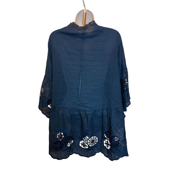 Penelope Rose Blue Cardigan Crochet Lacy Open Front Flowy Boho Beach Coverup Wom - Picture 5 of 7